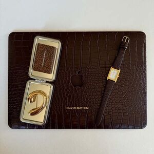 Heaven Mayhem Rosi Laptop Case Croc Embossed Brown Vegan Leather 14 Pro NIB